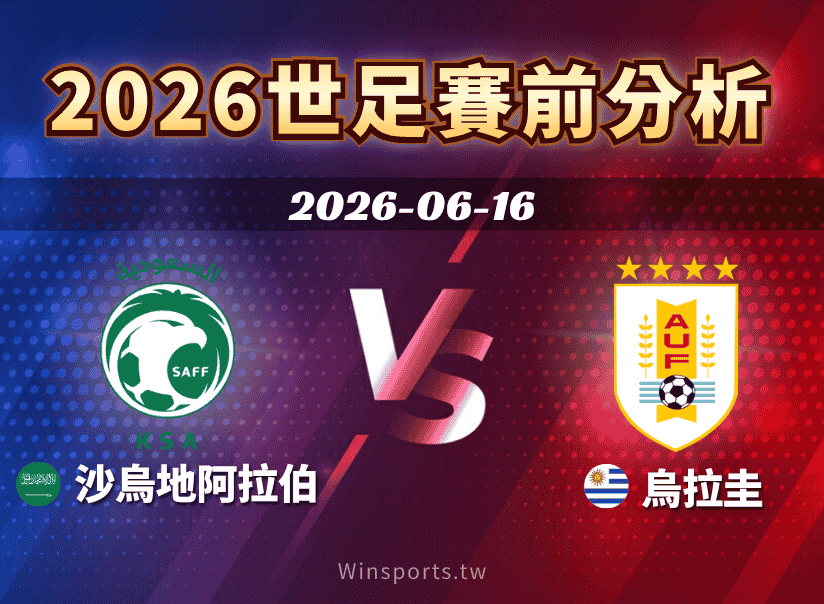 【2026世足預測】6/16 H組沙烏地阿拉伯 vs 烏拉圭賽前分析：兩隊戰力對比，勝負與比分預估一次看！