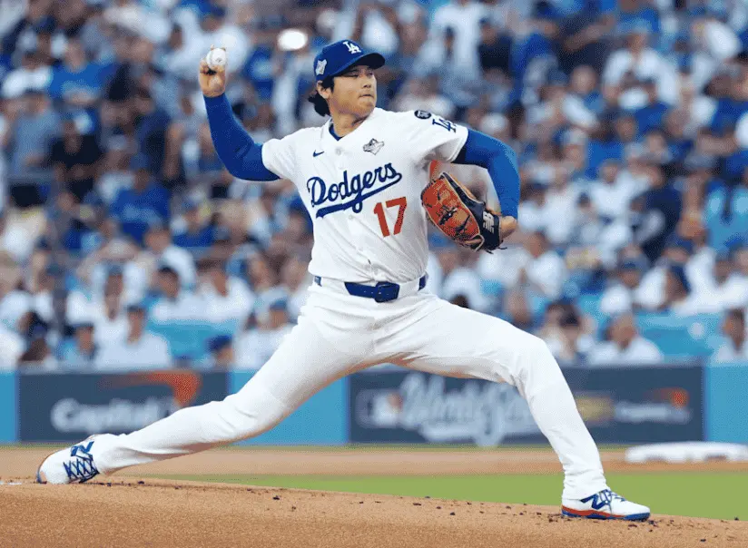 MLB洛杉磯道奇投手大谷翔平於2026賽季登板投球,展現標誌性投打二刀流姿態。