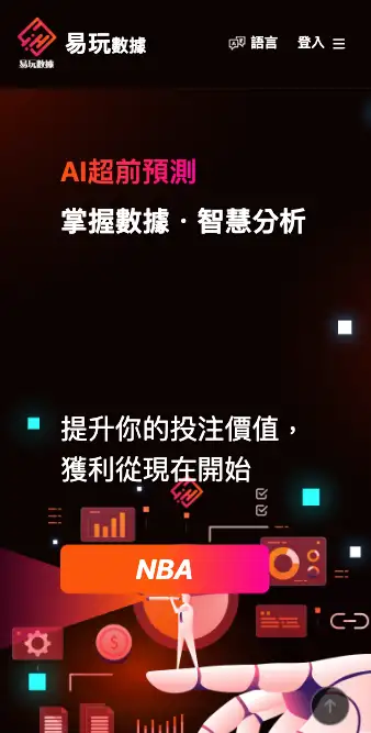 易玩數據 easy.AI 標榜 AI 超前預測的運動分析網站首頁畫面,未顯示任何模型或數據細節